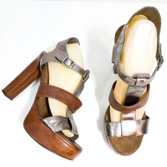 Dolce Vita platform metallic t-strap high heel sandals 10 - Picture 1 of 15